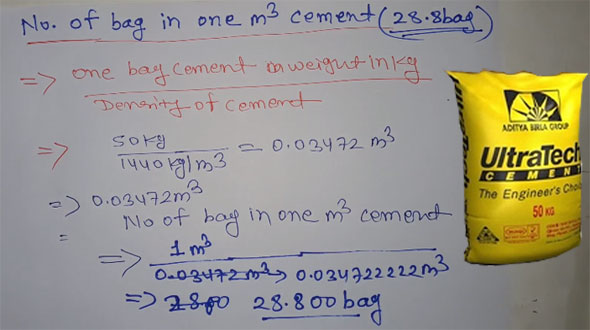How to calculate numbers of cement bags in one cubic meter