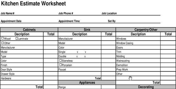 Kitchen Cost Estimate Sheet Kitchen Cost Calculator
