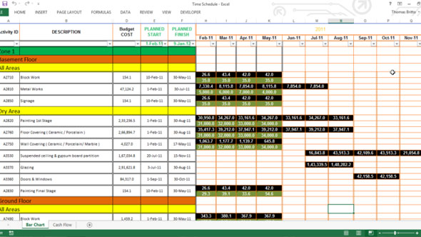Download time schedule and cash flow excel sheet