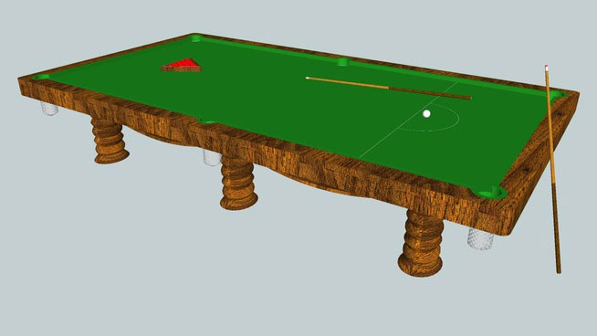 Pool table with balls and cues