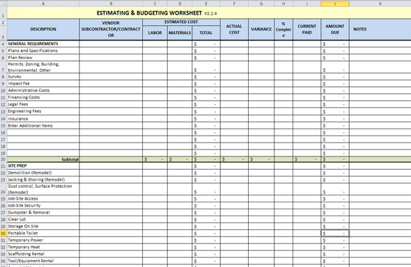 Building Estimation Templates and Downloads