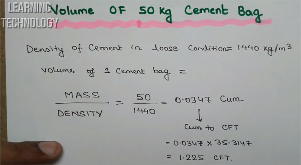 Volume of Cement Bag In Cubic Feet | Volume Of Cement In 1 Cubic Meter