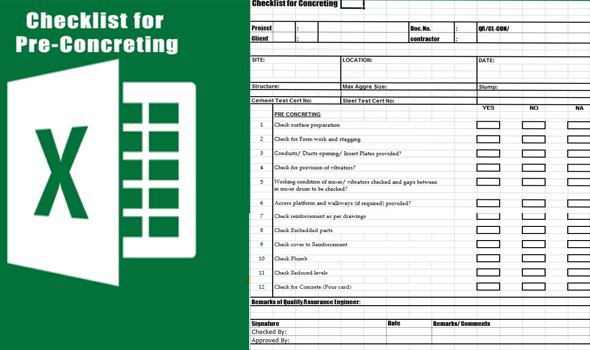 Download the checklist in excel format for pre-concreting placement