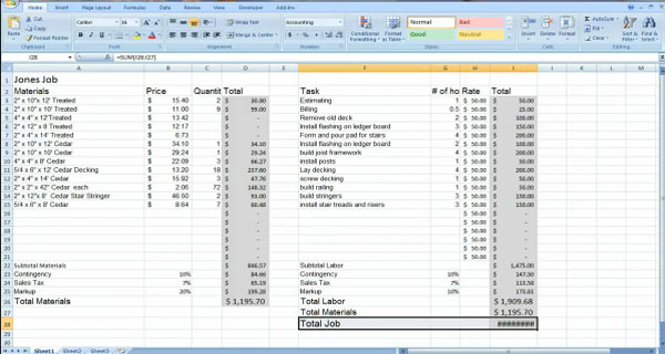 excel estimating software free for fabrication
