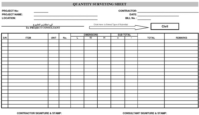 Use of Excel Spread Sheet by a Quantity Surveyor